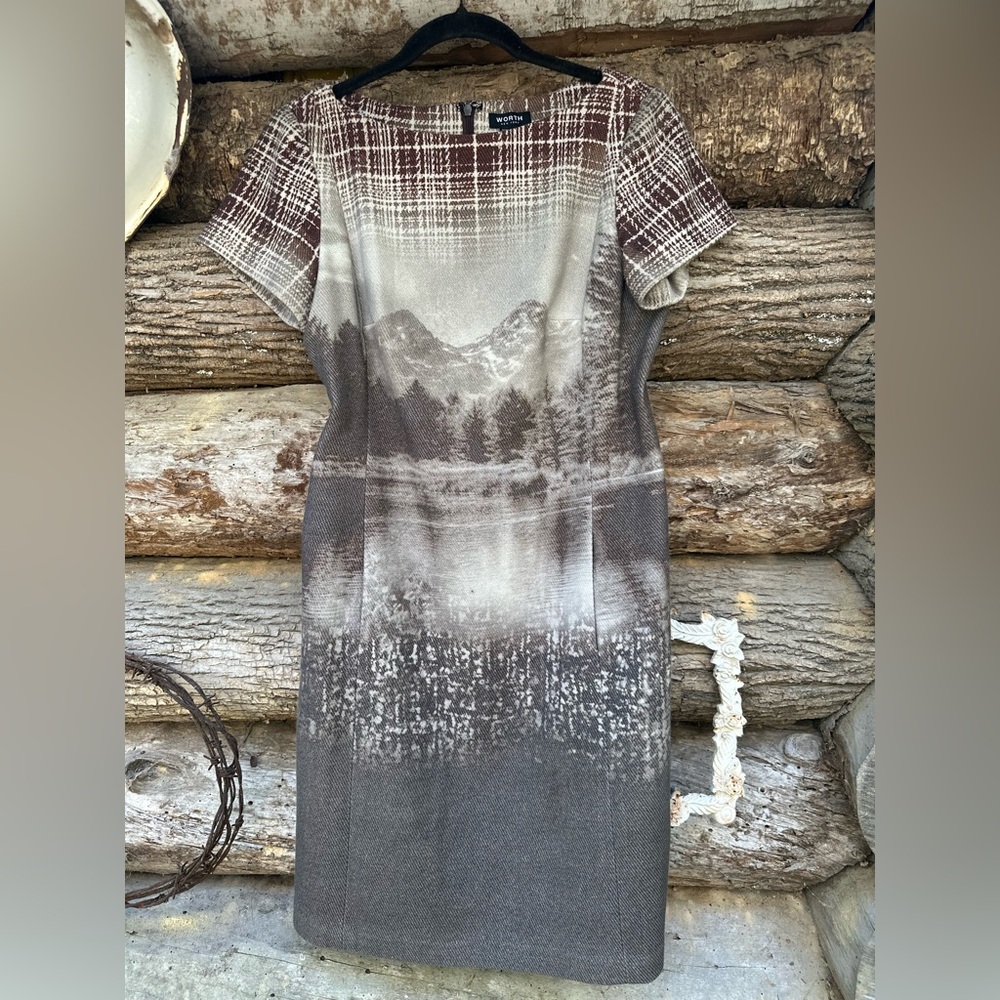 Worth New York Brown and Cream Plaid Unique Dress